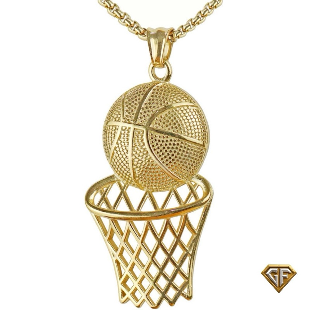 Gold Basketball Rim Pendant and Necklace, Ball lover pendant, Basketball Pendant